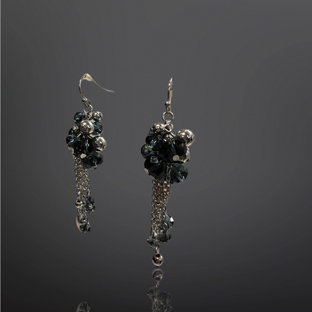 Teal & Silver Beaded Chain Earrings